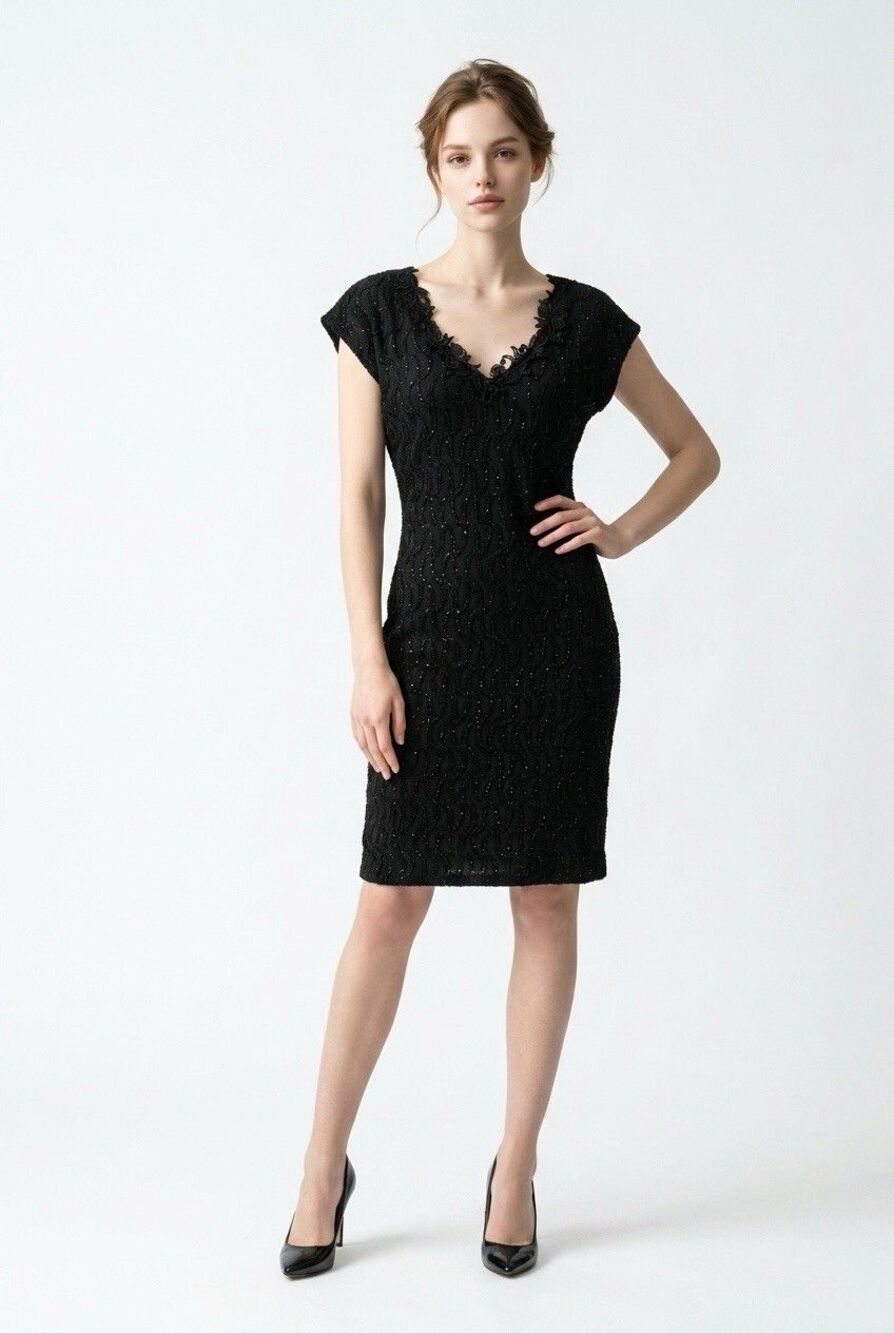 Susan Roselli for Vijack Vintage Black Beaded Knee length Dress Size 10
